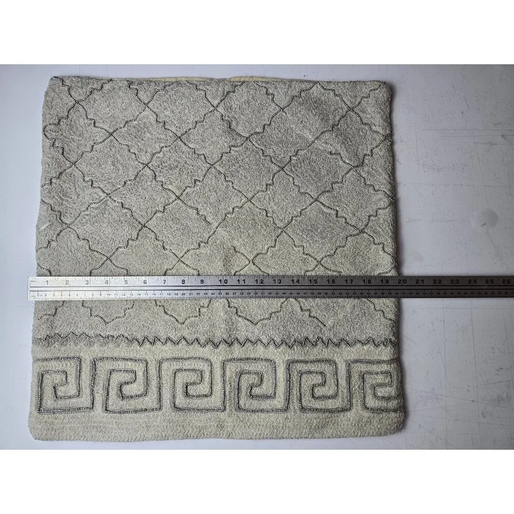 Pottery Barn 20x20 Beaded Gray Cotton Greek Key Pattern‎ Pillow Cover